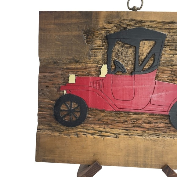 Vintage Red Car Wall
Art - Hand Carved
Rustic Wood Plaque - Antique Auto Decor - Picture 5 of 7
